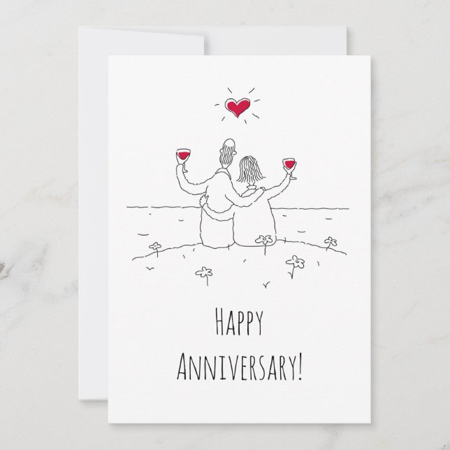 Carte Bonne Mariage Anniversaire Red Heart Couple Card (Devant)