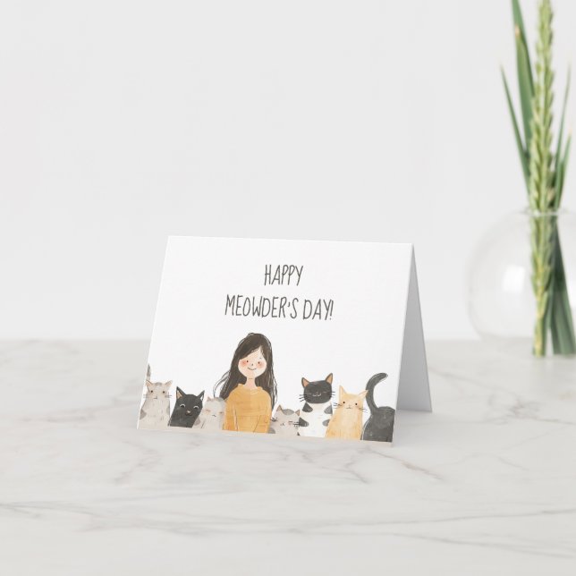 Carte Bonne Meowder's Day Fou Chat Lady Fête des Mères (Devant)
