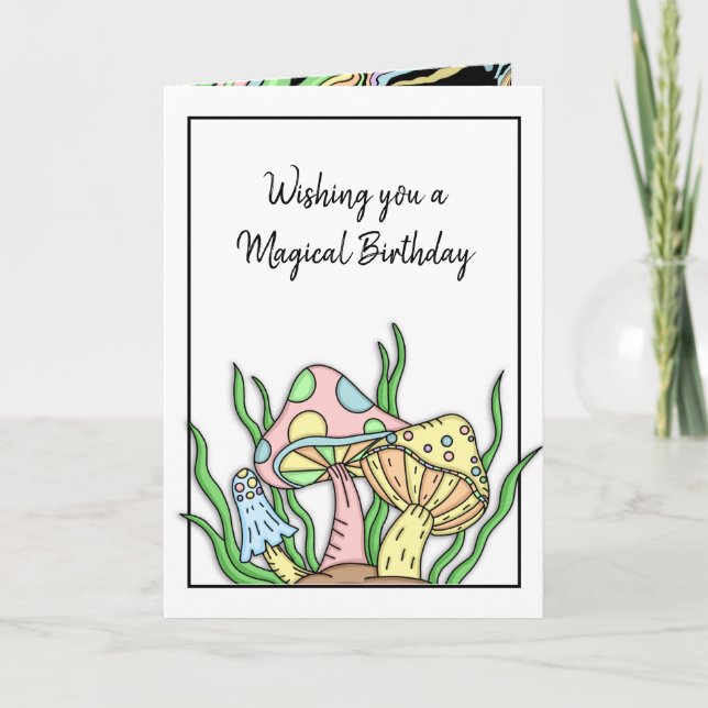 Carte Bonne page Anniversaire des champignons rétro et c (Devant)