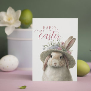 Carte Bonne Pâques Aquarelle mignonne Lapin Floral Lapin