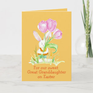 Carte Bonne Pâques Grande Petite-Fille Tulipes lapin