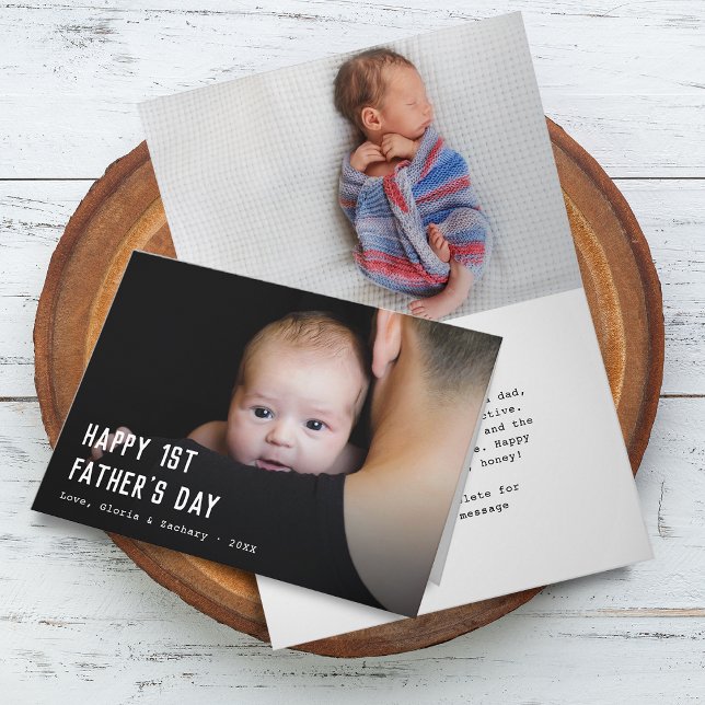 Carte Bonne première Fête des pères 2 Photos (Happy First Father's Day 2 Photos Card)