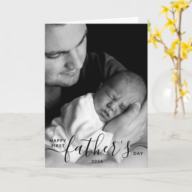 Carte Bonne première Fête des pères photo papa cadeau (Fleur jaune)