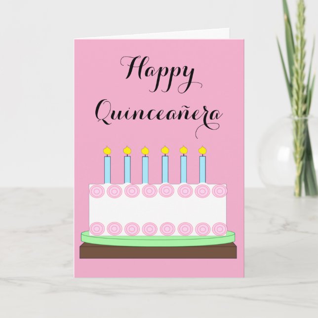 Carte Bonne Quinceañera : rose (Devant)