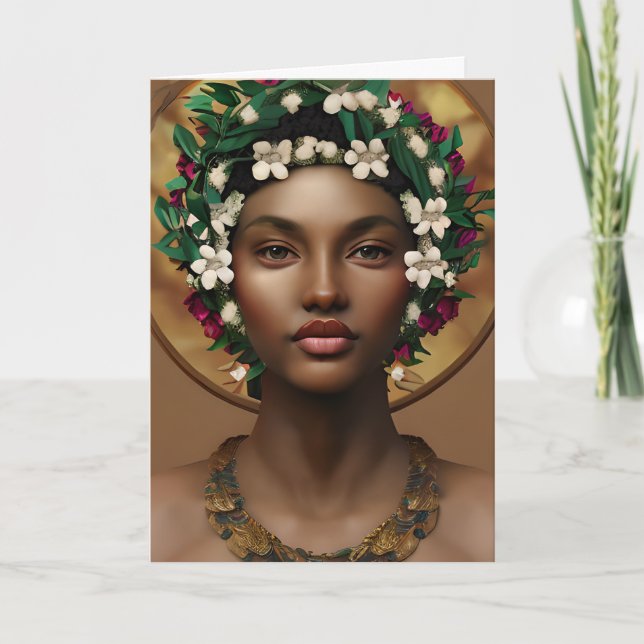 Carte Bonne Reine d'anniversaire, belle afro-américaine (Devant)