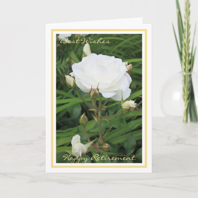 Carte Bonne retraite désire Rose blanche + Buds Élégant (Devant)