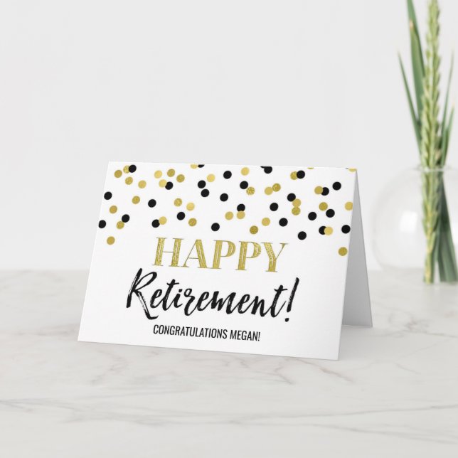 Carte Bonne retraite Félicitations Black Gold Dots (Devant)