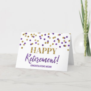 Carte Bonne retraite Félicitations Purple Gold Dots