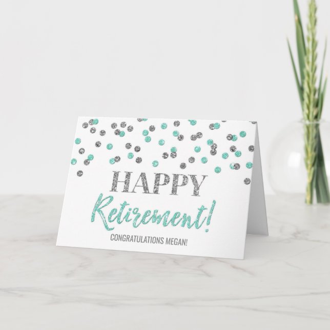 Carte Bonne retraite Félicitations Turquoise Silver (Devant)