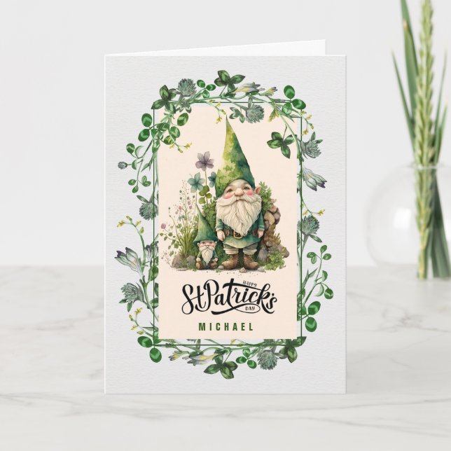 Carte Bonne Saint Patrick. Gnomes irlandais mignons pers (Devant)