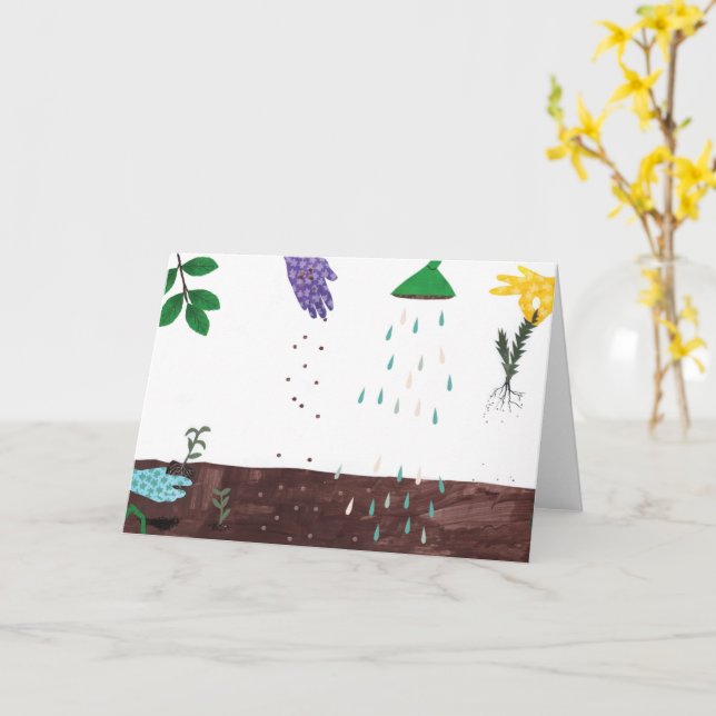 Carte Bonne saison de jardinage | Illustration Gardener (Fleur jaune)