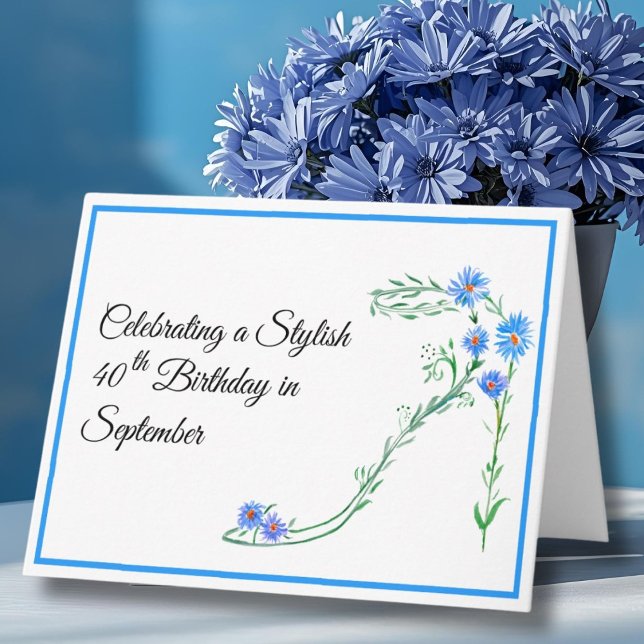Carte Bonne Septembre 40 Anniversaire Blue Aster Flowers (Créateur téléchargé)