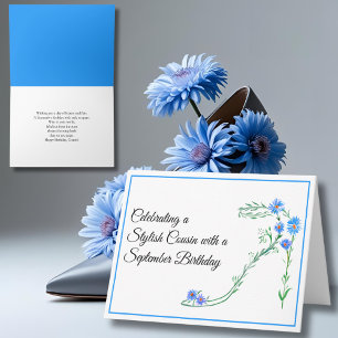Carte Bonne Septembre Anniversaire Cousin Blue Aster Flo