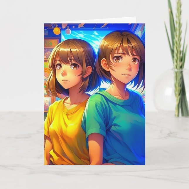 Carte Bonne soeur jumelle anniversaire | Anime Girls (Devant)
