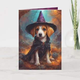 Carte Bonne sorcière chiot, mignonne salutation de chien
