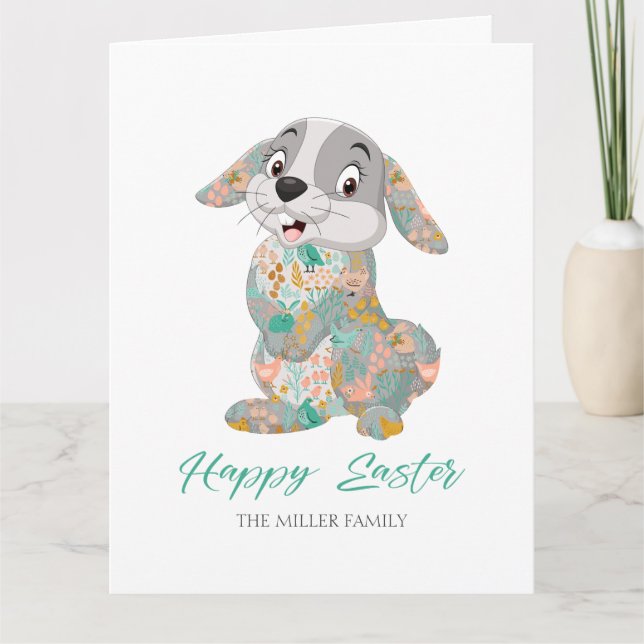 Carte Bonne Typographie de Pâques Cute Bunny (Devant)