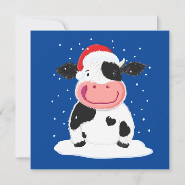 Carte Bonne Vache Holstein Dans La Neige De Noël (Devant)