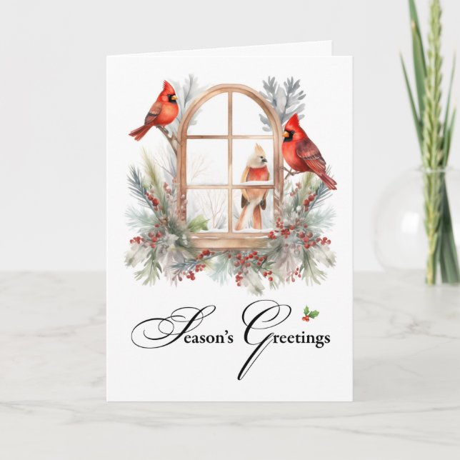 Carte Bonnes Fêtes d'affaires Oiseaux cardinaux d'hiver (Devant)