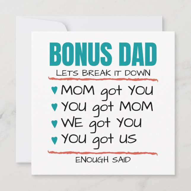 Carte Bonus Papa, Drôle cadeau pour Step-Papa (Devant)
