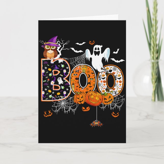 Carte Boo Creepy Owl Pumpkin Ghost Halloween Men Women K (Devant)