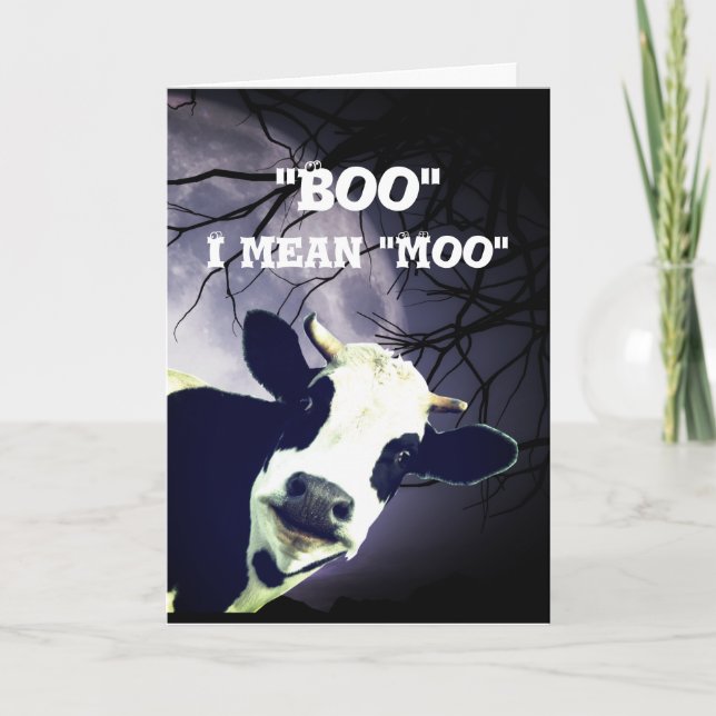 Carte Boo drôle Je veux dire Moo Cow Lune Halloween (Devant)