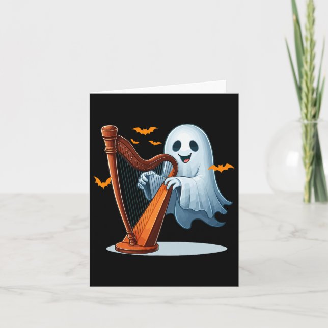 Carte Boo Ghost Jouer Harp Halloween instrument de musiq (Devant)