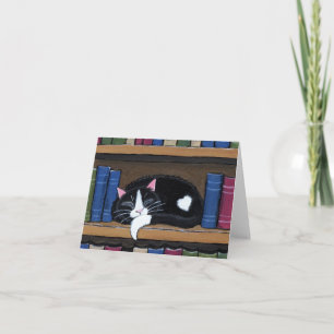 Carte Book Love   Cat Sleeping on Bocase Note Card