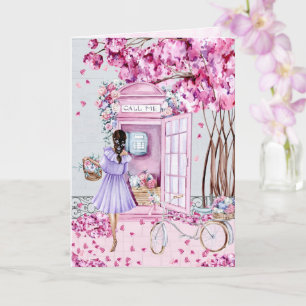Carte Booth de téléphone rose floral   Amitié