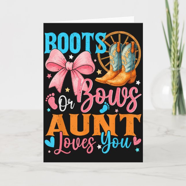 Carte Boots Or Bows Aunt Loves You Gender Reveal Family  (Devant)