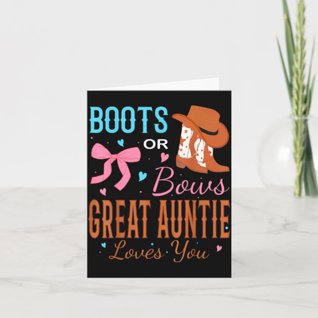 Carte Boots Or Bows Great Auntie Loves You Gender Reveal (Devant)