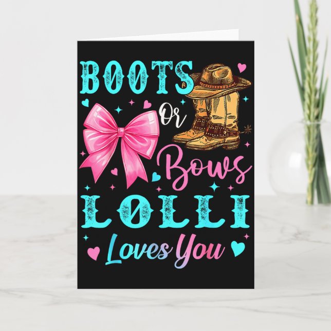 Carte Boots Or Bows Lolli Loves You Gender Reveal Family (Devant)