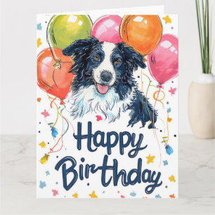 Carte Border Collie avec Ballons