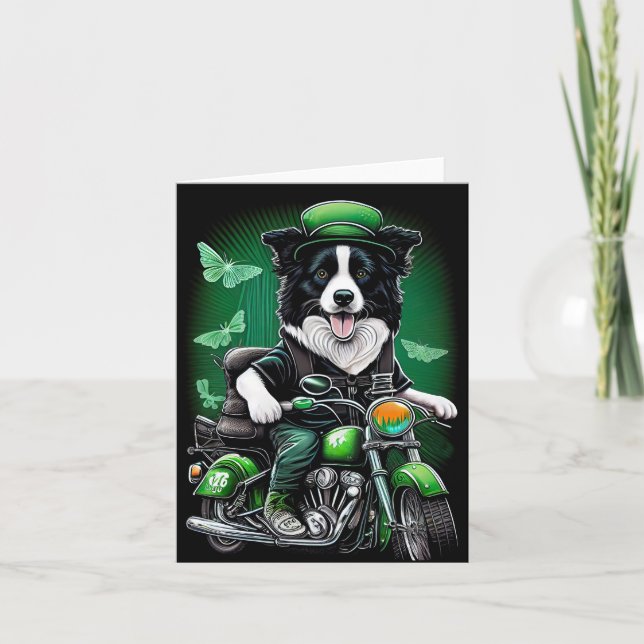 Carte Border Collie Chien Conduisant un Vélo St. Patrick (Devant)