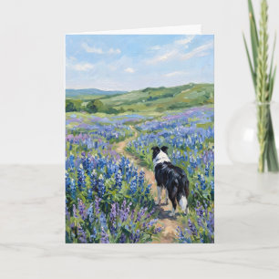Carte Border Collie dans des fleurs violettes Vierge