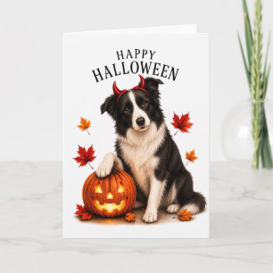 Carte Border Collie Halloween Diable Chien