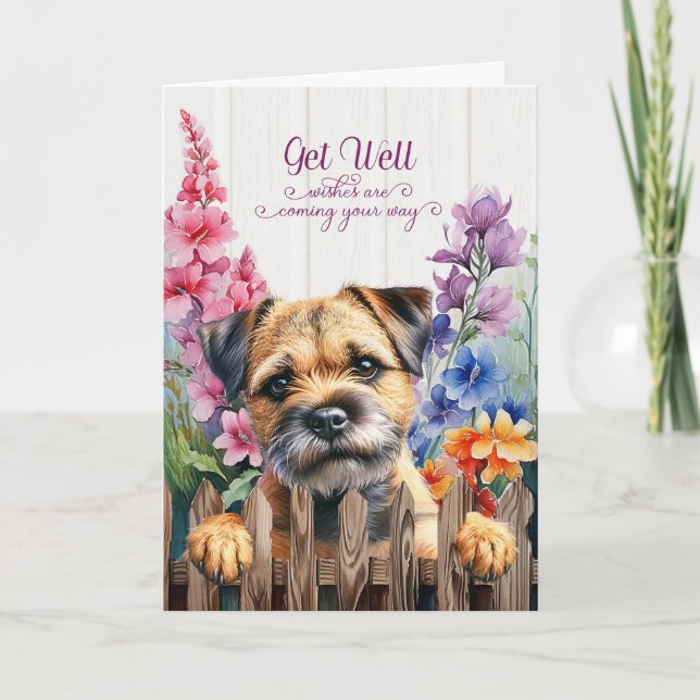 Carte Border Terrier Dog with Gladiolus Garden Get Well (Devant)