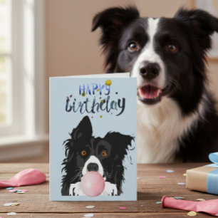 Carte Bordure Anniversaire Collie Chien Animal Buble Gum