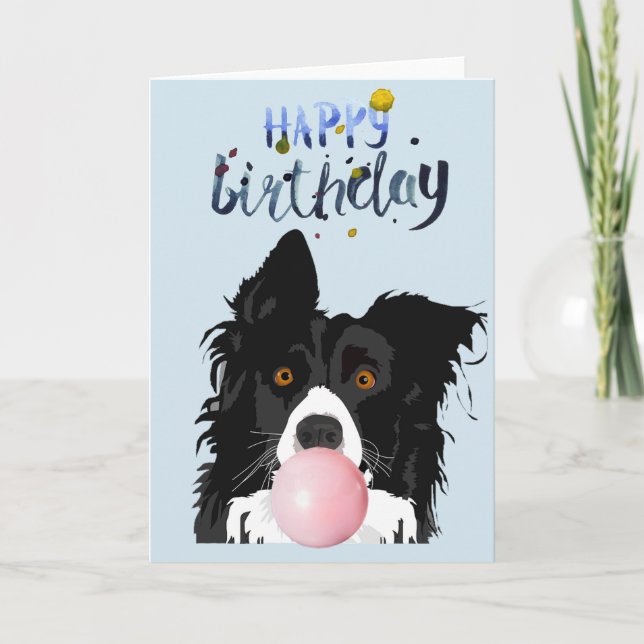 Carte Bordure Anniversaire Collie Chien Animal Buble Gum (Devant)