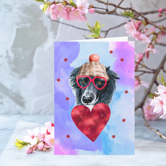 Carte Bordure bleu violet Collie Valentine's Day Cadeau  (Créateur téléchargé)
