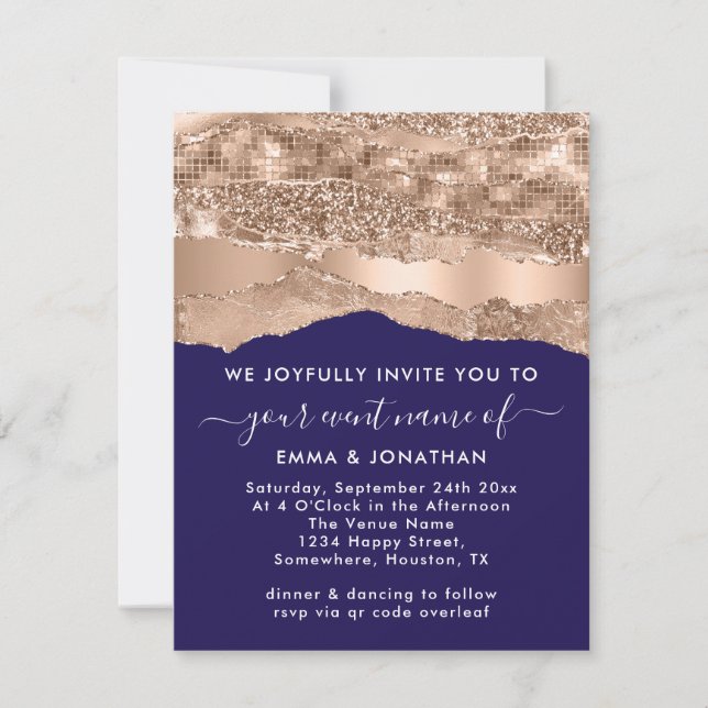 Carte Bordure Code QR Parties scintillant Rose frappe Bl (Devant)