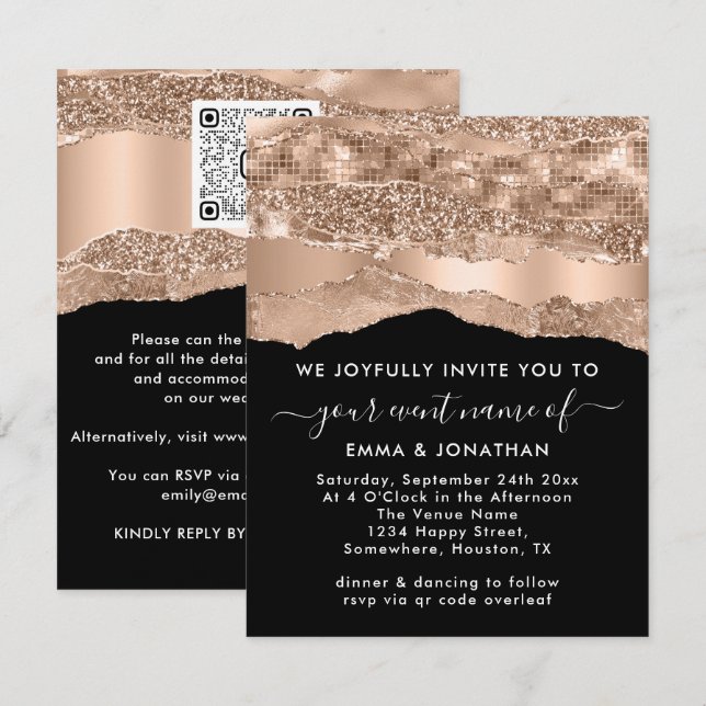 Carte Bordure Code QR Parties scintillant Rose grève Abs (Devant / Derrière)