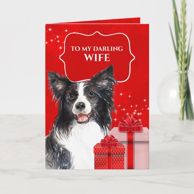 Carte Bordure Collie Cadeaux de Noël avec vers (Devant)