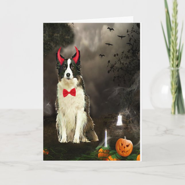Carte Bordure Collie Chien dans le costume d'Halloween (Devant)
