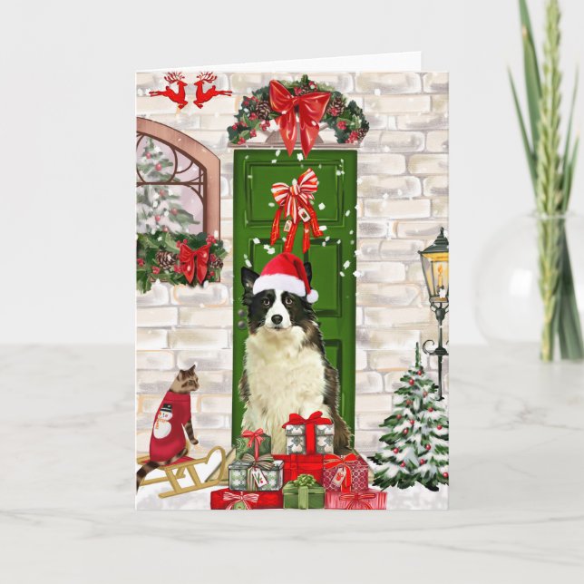 Carte Bordure Collie Chien Noël (Devant)