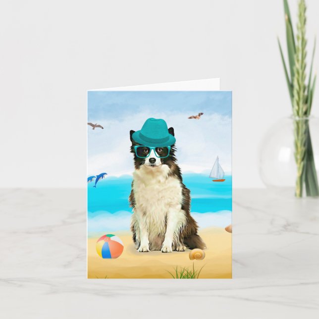 Carte Bordure Collie Dog sur la plage (Devant)