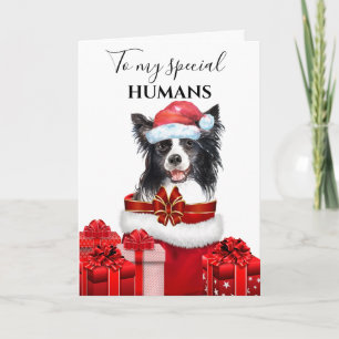 Carte Bordure Collie Noël Famille souhaite un message