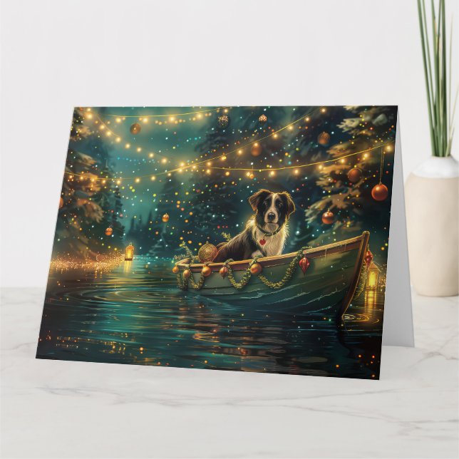 Carte Bordure Collie Noël Festive Voyage (Devant)