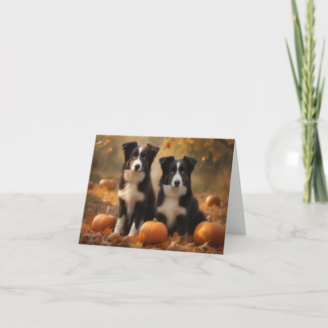 Carte Bordure Collie Puppy Automne Citrouille de plaisir (Devant)
