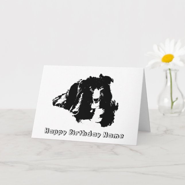 Carte Bordure Collie Silhouette Anniversaire personnalis (Petite plante)