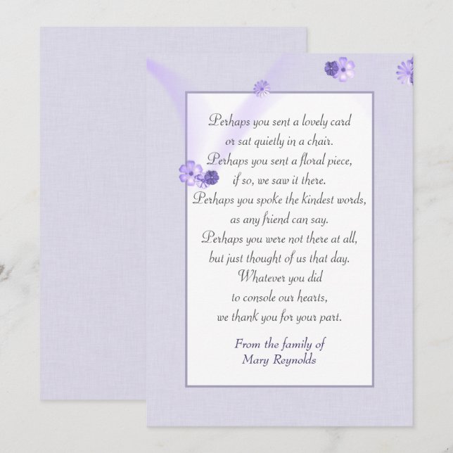 Carte Bordure de lavande de Merci de sympathie (Devant / Derrière)